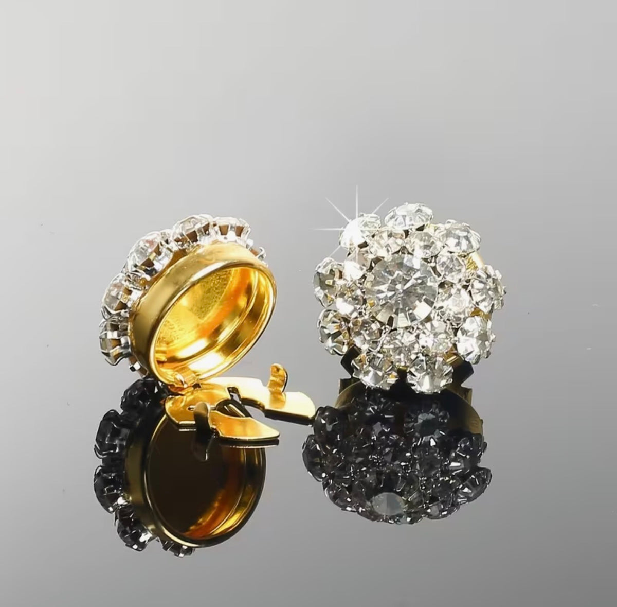 Crystal Flower Button Cover Brooch – Elegant Shirt Accessory