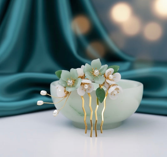 Floral Jade-Style Hair Pin – Elegant Eco Design image 1
