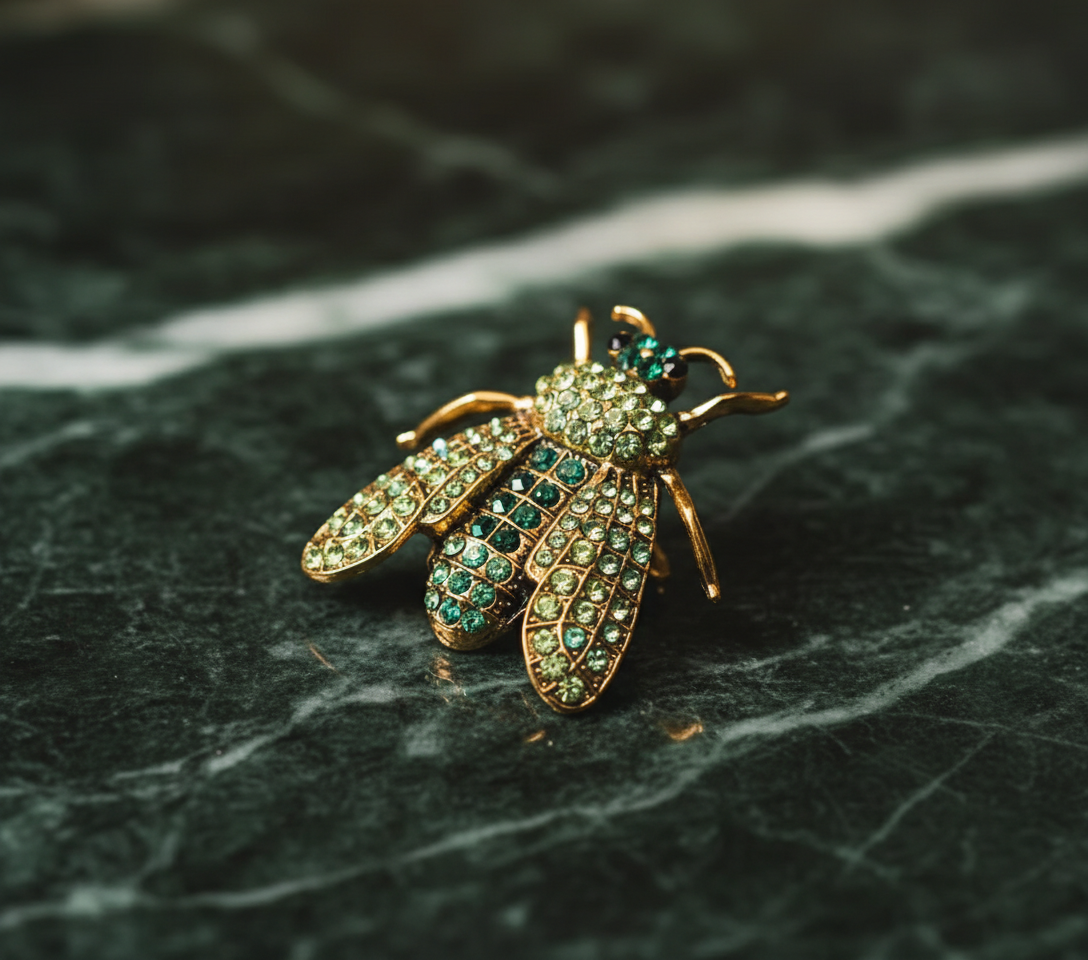 Green Beetle Crystal Brooch image 5