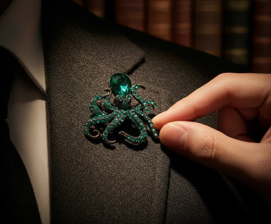 Emerald Octopus Crystal Brooch – Statement Jewellery Accessory image 1