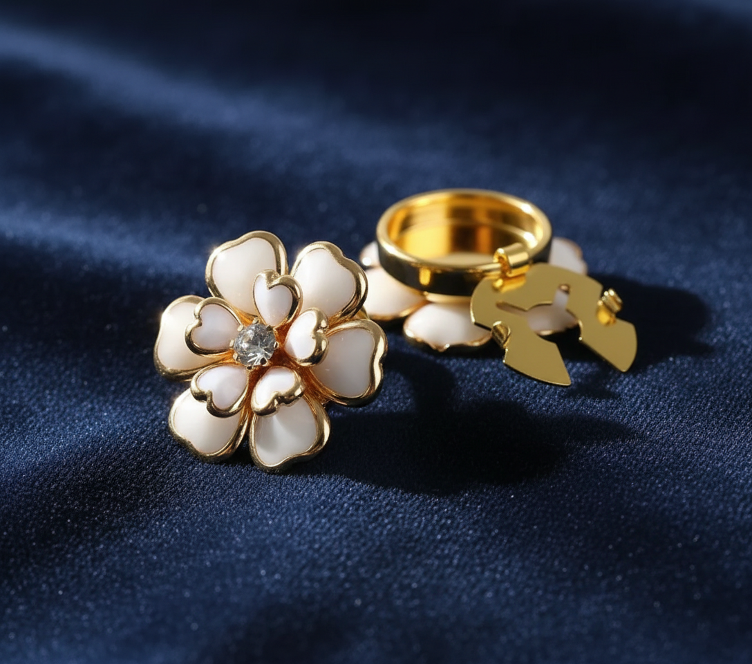 Pearl & Crystal Blossom Button Cover Brooch – Luxe Silk Accessory image 4