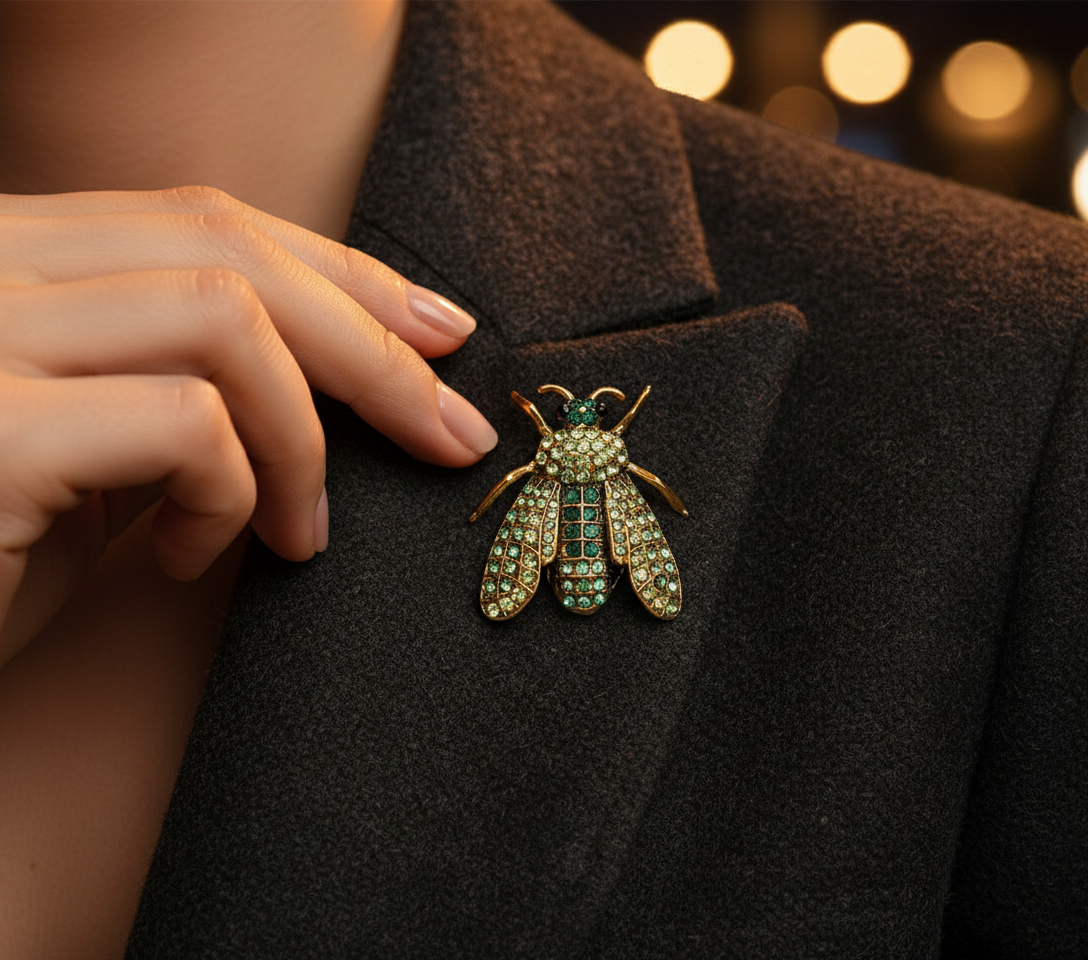 Green Beetle Crystal Brooch image 0