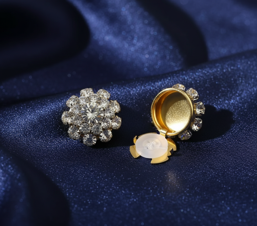 Crystal Flower Button Cover Brooch – Elegant Shirt Accessory image 1
