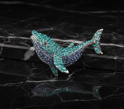 Majestic Whale Crystal Brooch - Ocean Blue & Teal Ombre Statement Pin image 0