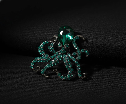 Emerald Octopus Crystal Brooch – Statement Jewellery Accessory image 4