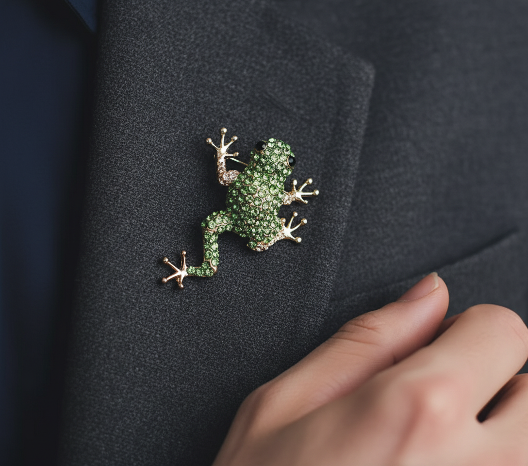 Green Crystal Frog Brooch – Statement Jewellery Accessory image 1
