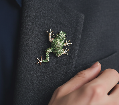 Green Crystal Frog Brooch – Statement Jewellery Accessory image 1