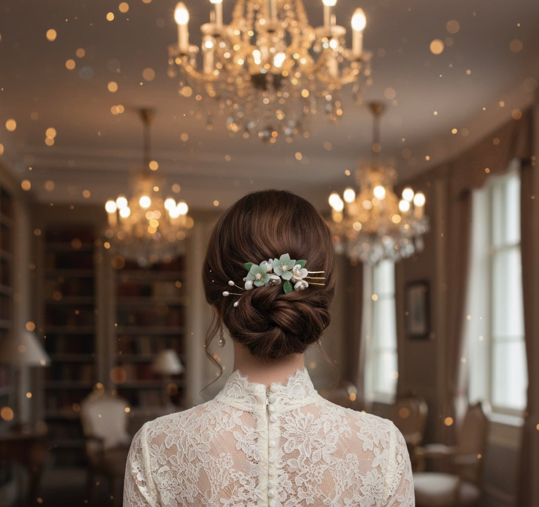 Floral Jade-Style Hair Pin  – Elegant Eco Design image 2