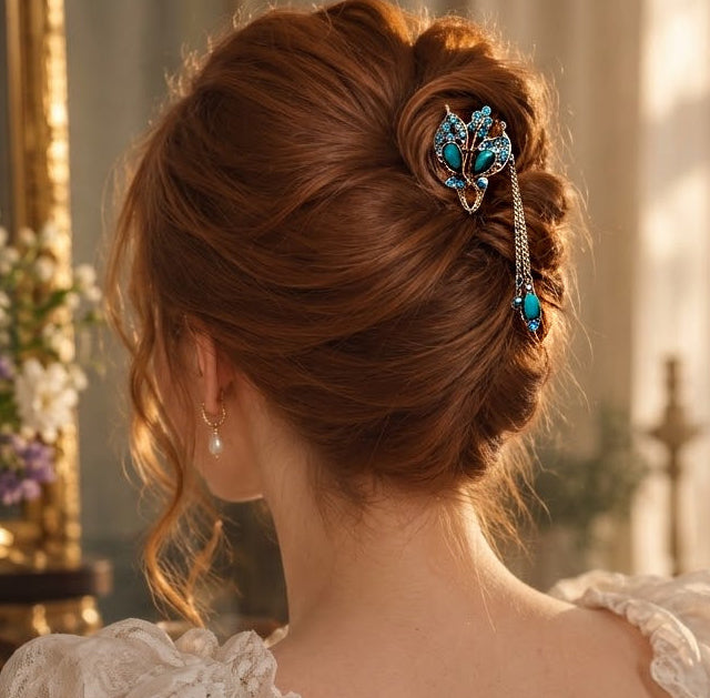 Vintage Style Green Stone Hair Pin