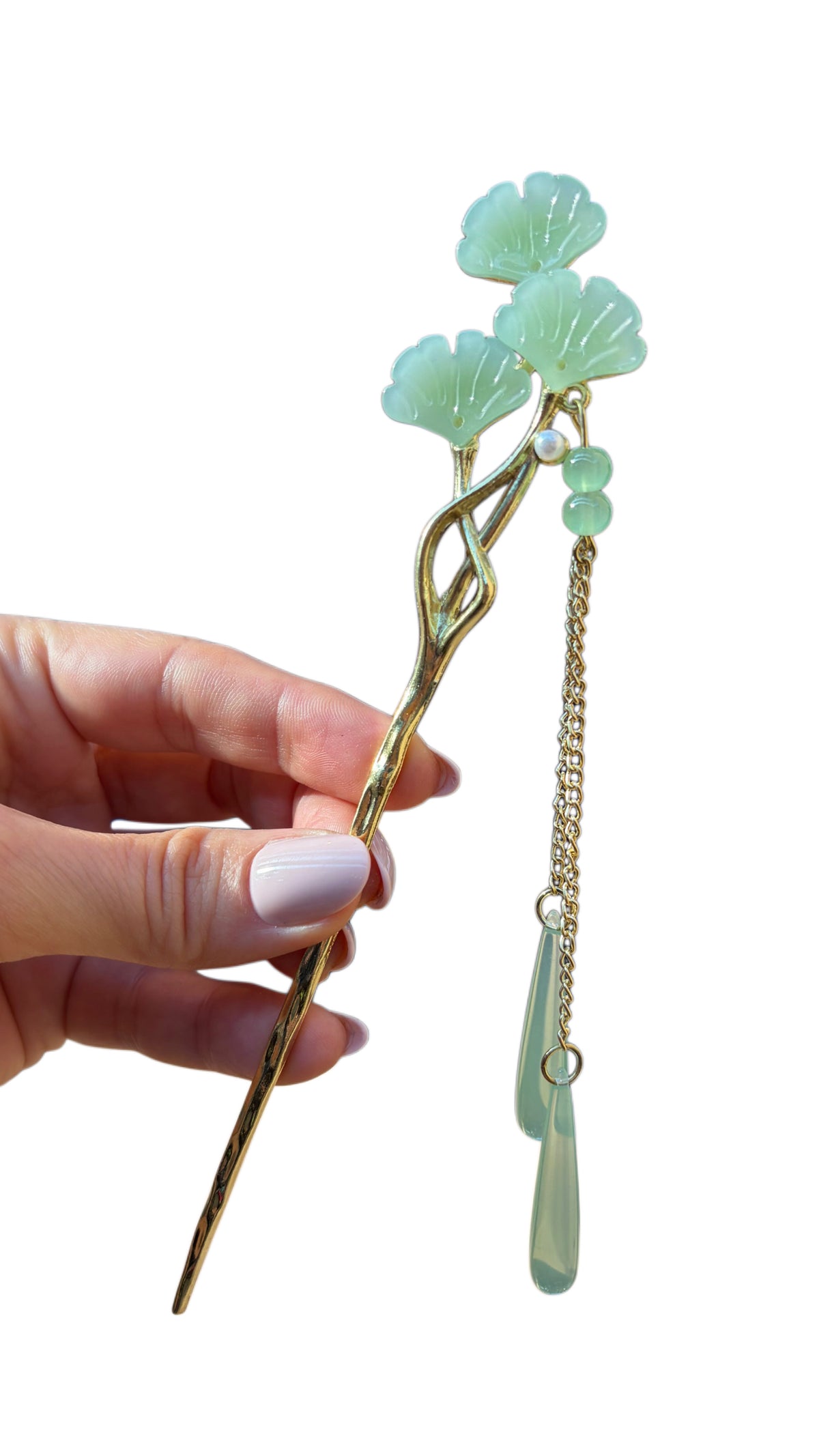 Green Gingko Metal Hairpin