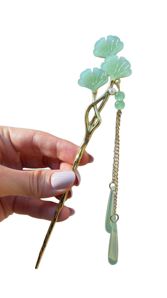 Green Gingko Metal Hairpin