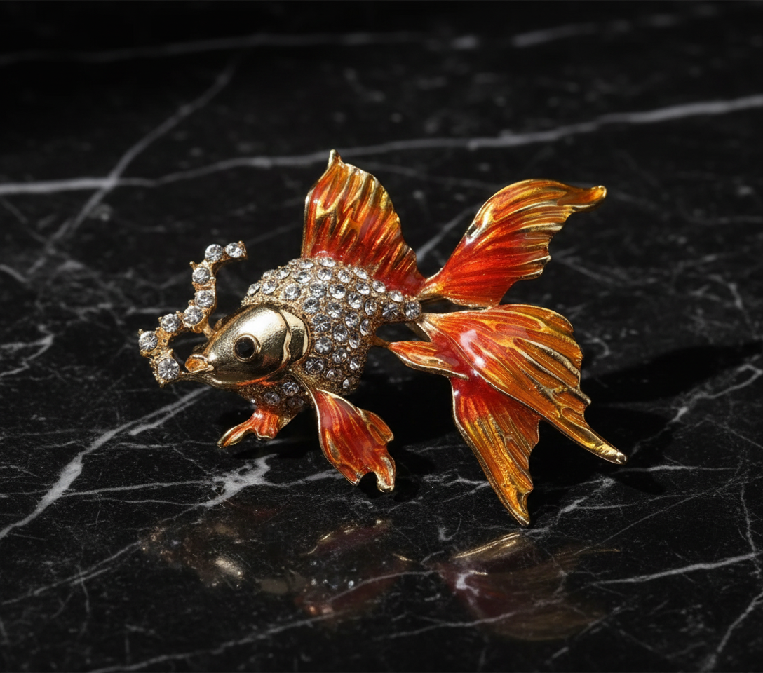 Gold Fish Crystal Brooch image 1
