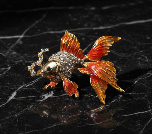 Gold Fish Crystal Brooch image 1