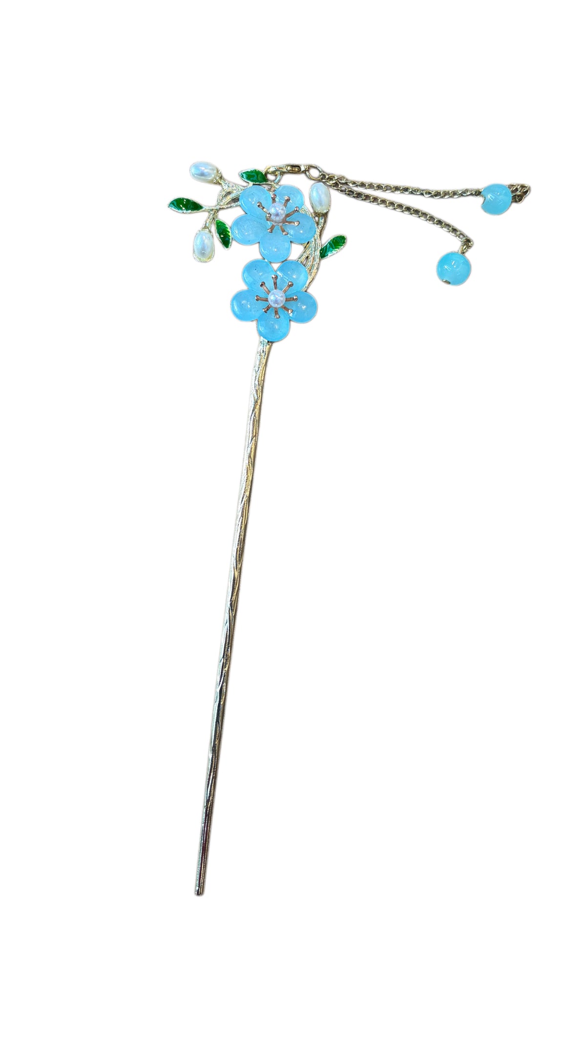 Blue and Pink Flowers Metal Hairpin