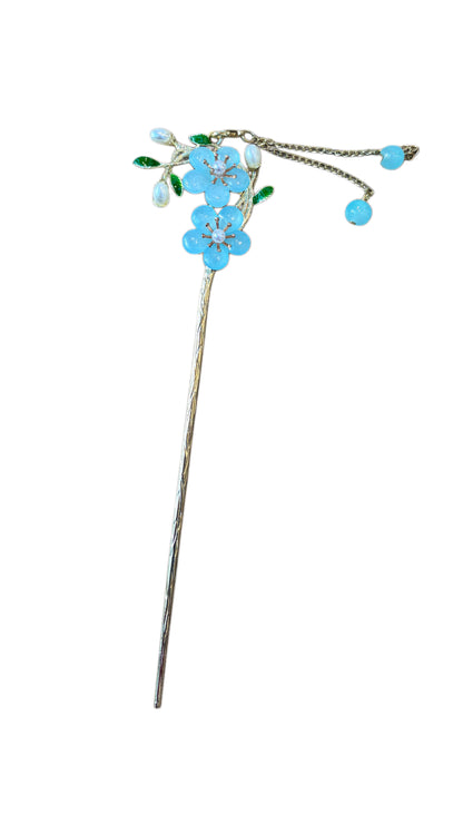Blue and Pink Flowers Metal Hairpin