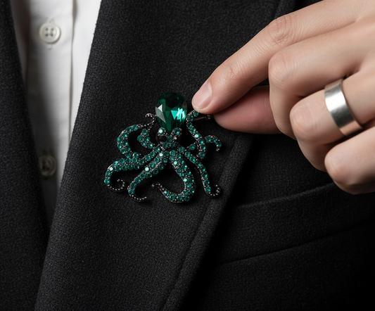 Emerald Octopus Crystal Brooch – Statement Jewellery Accessory image 0