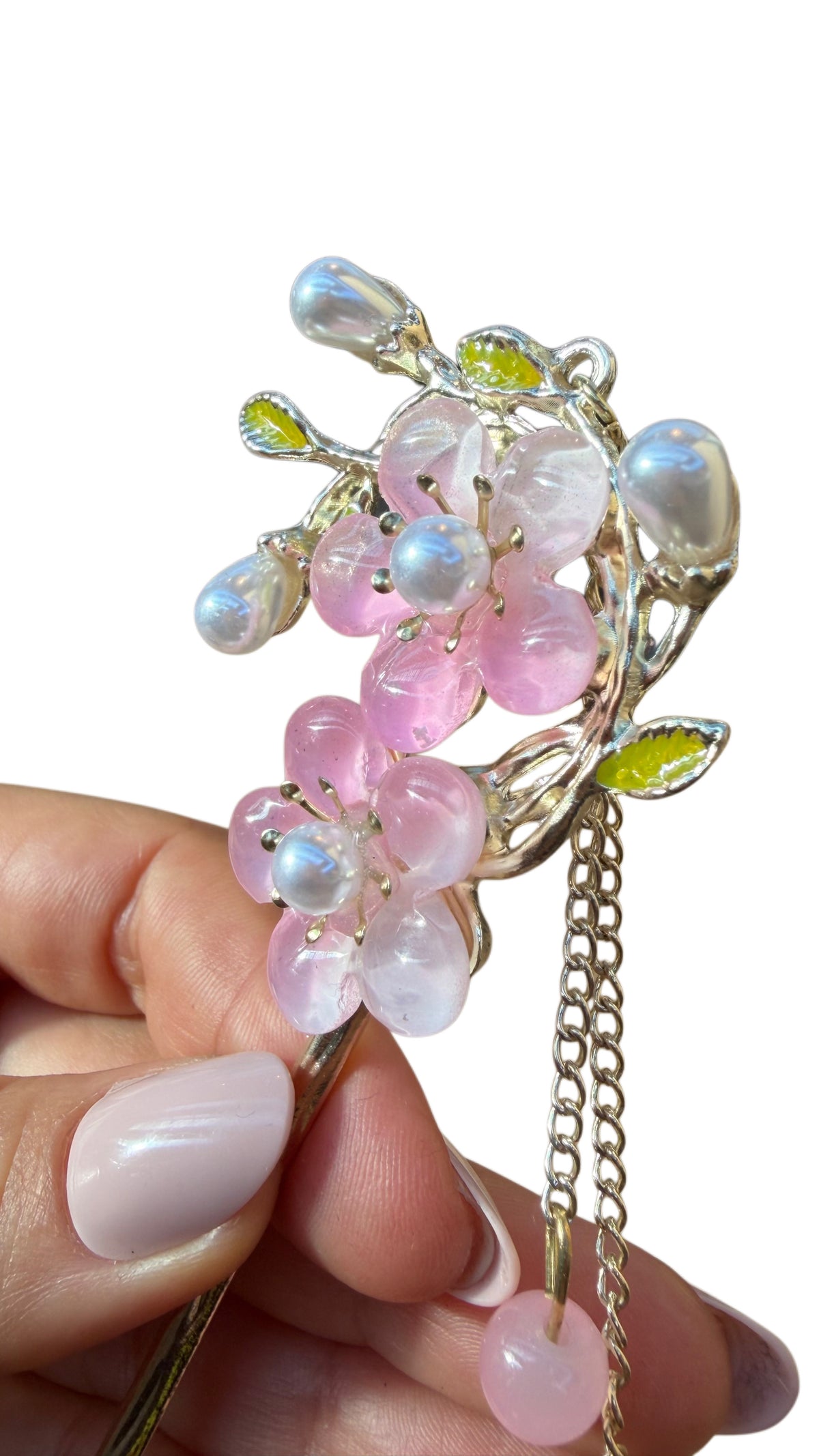Blue and Pink Flowers Metal Hairpin