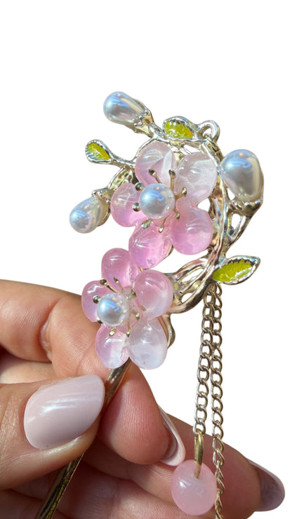 Blue and Pink Flowers Metal Hairpin
