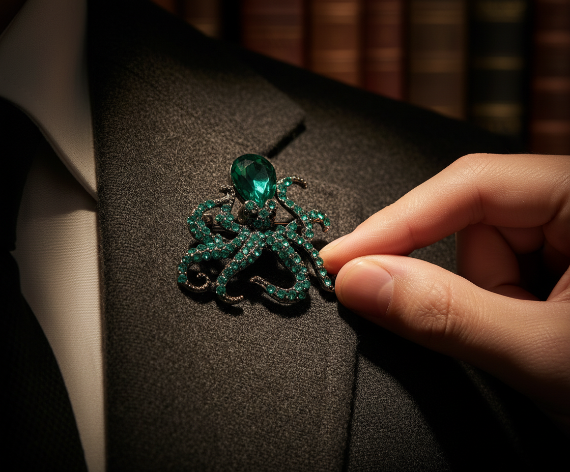 Emerald Octopus Crystal Brooch – Statement Jewellery Accessory image 1