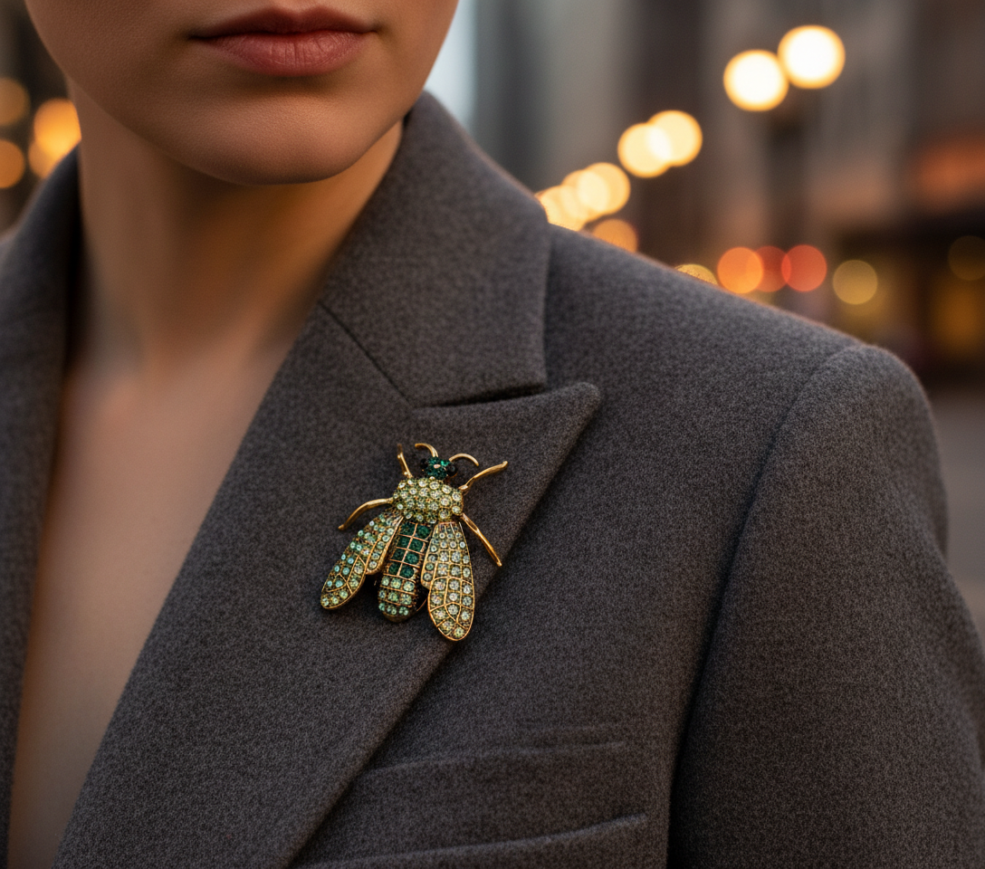 Green Beetle Crystal Brooch image 3