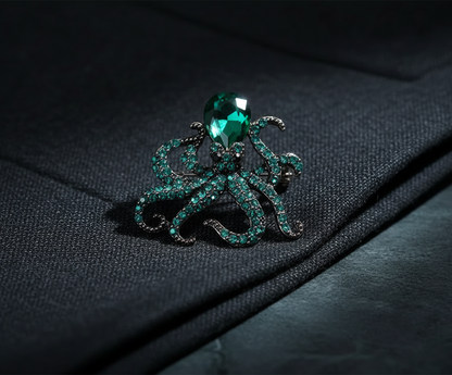Emerald Octopus Crystal Brooch – Statement Jewellery Accessory image 2