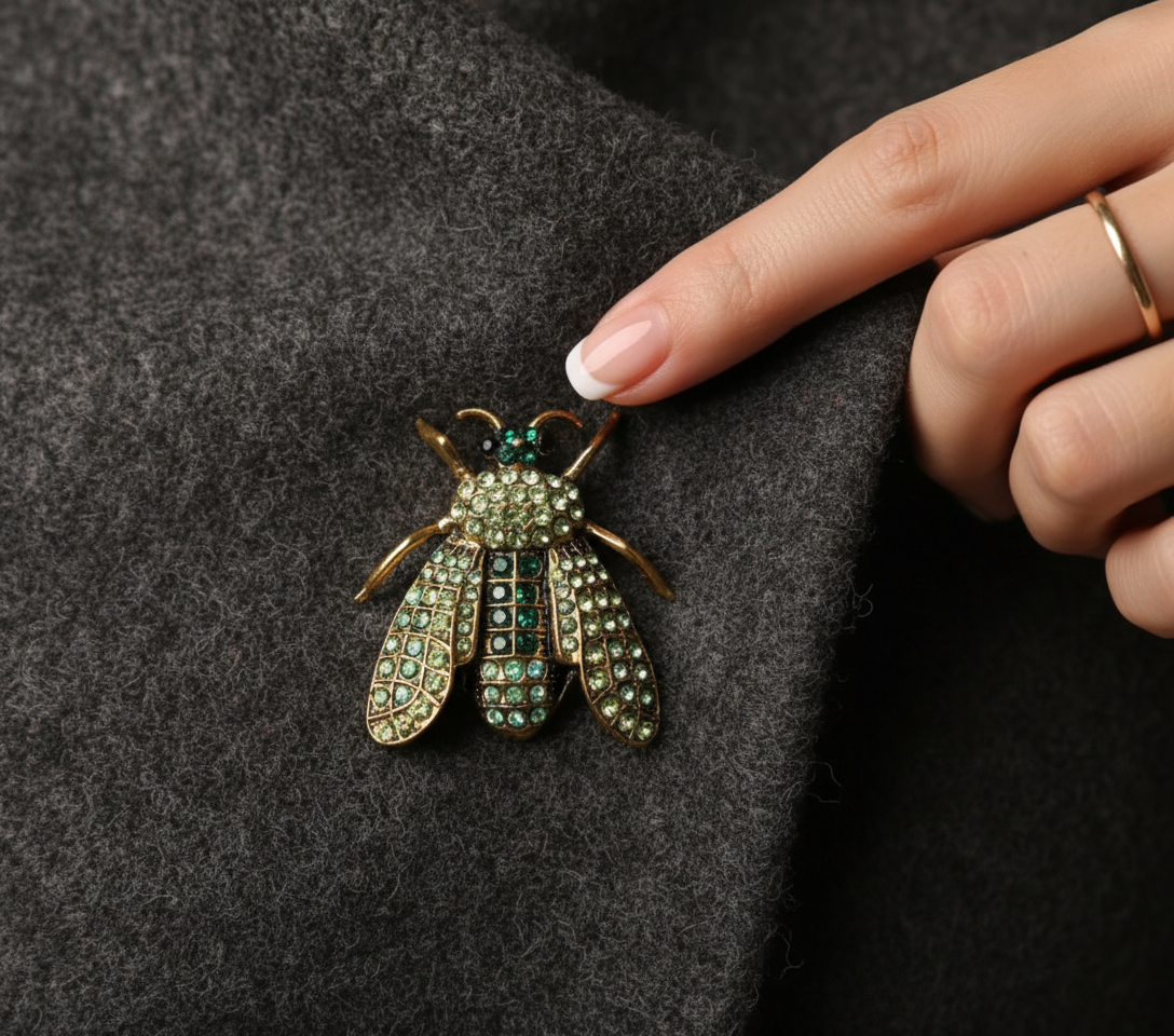 Green Beetle Crystal Brooch image 2