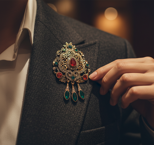 Red & Green Crystal Filigree Brooch – Statement Jewellery Accessory image 0