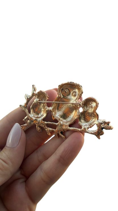 Owl family brooch 