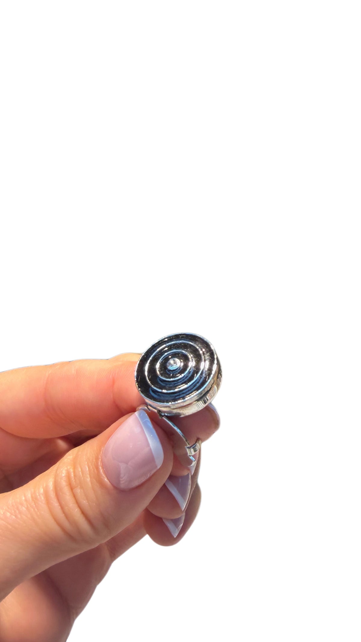 Black Concentric Circle Button Cover – Silver-Tone Shirt Accessory