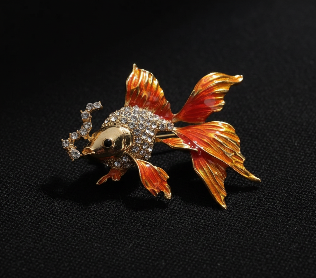 Gold Fish Crystal Brooch image 2