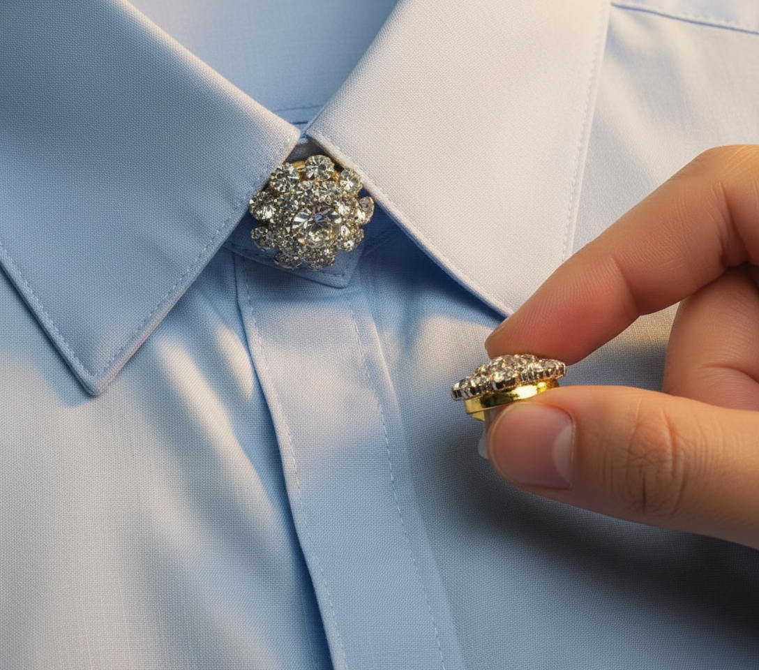 Crystal Flower Button Cover Brooch – Elegant Shirt Accessory image 4