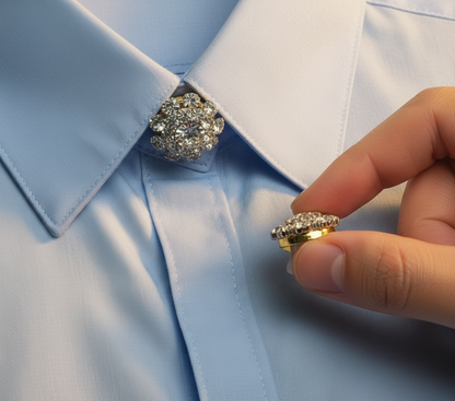 Crystal Flower Button Cover Brooch – Elegant Shirt Accessory image 4