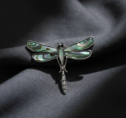 Iridescent Abalone Shell Dragonfly Brooch - Silver-Tone Nature Inspired Statemen image 3