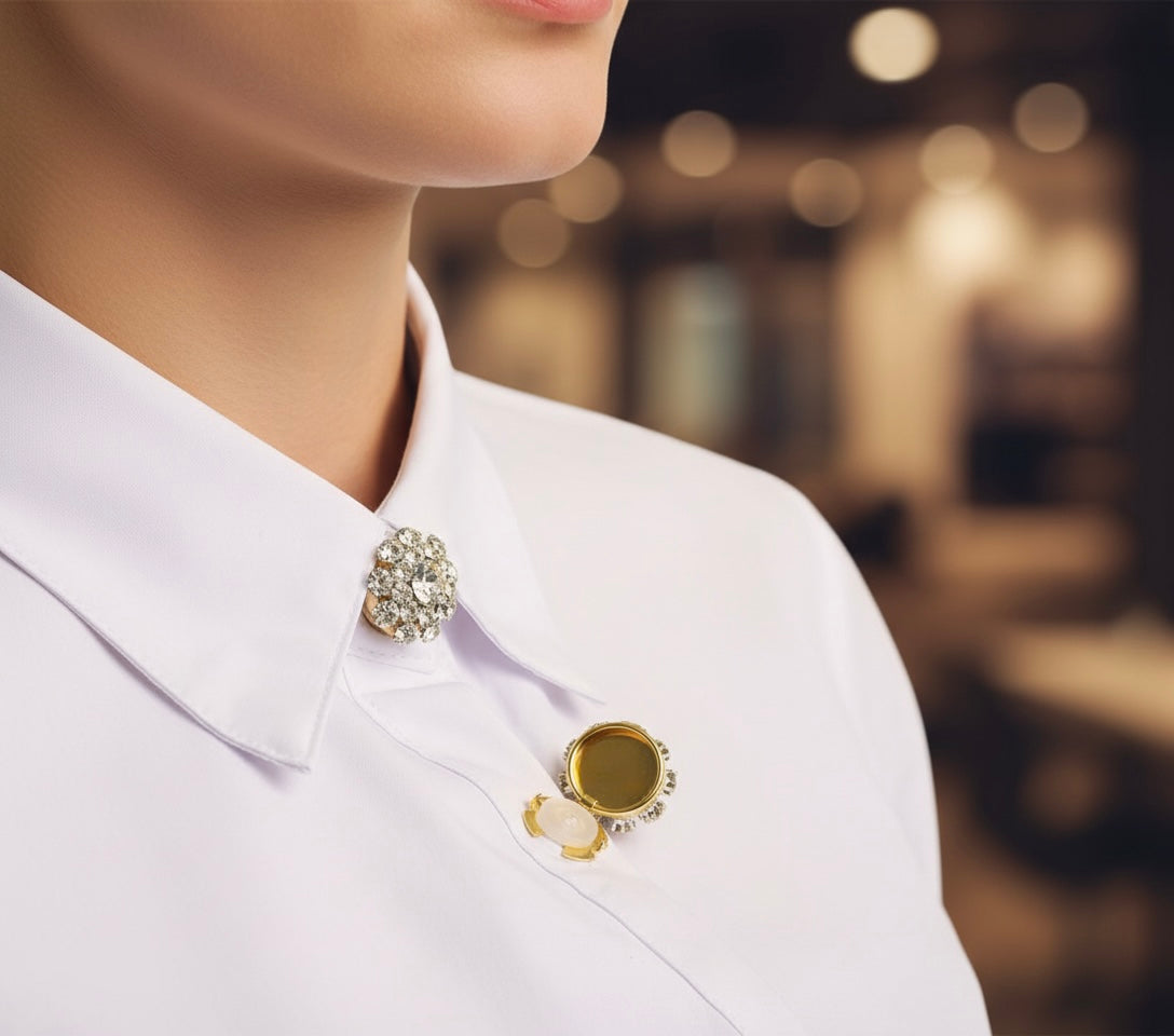 Crystal Flower Button Cover Brooch – Elegant Shirt Accessory image 2