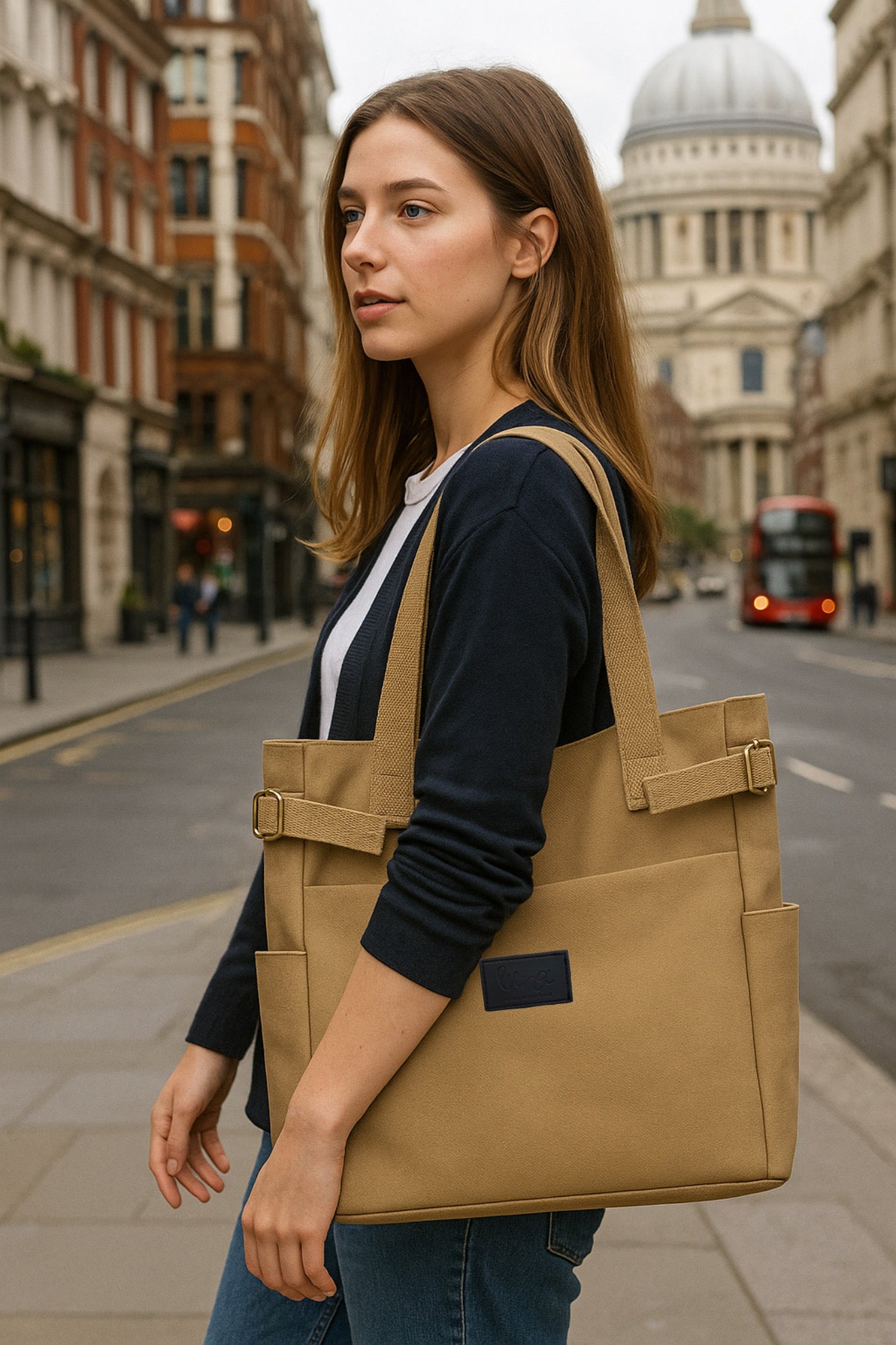 Handmade Cotton-Lined Canvas London Toffiee Tote Bag  image 1