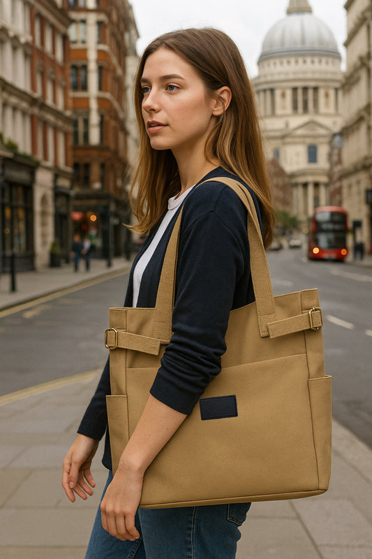 Handmade Cotton-Lined Canvas London Toffiee Tote Bag  image 1