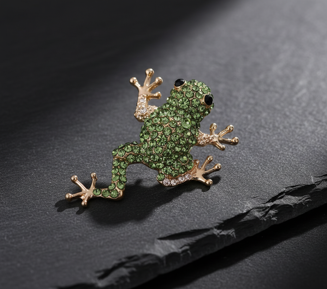 Green Crystal Frog Brooch – Statement Jewellery Accessory image 4