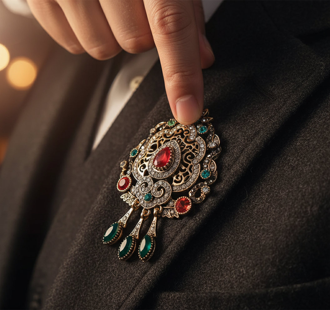 Red & Green Crystal Filigree Brooch – Statement Jewellery Accessory image 5