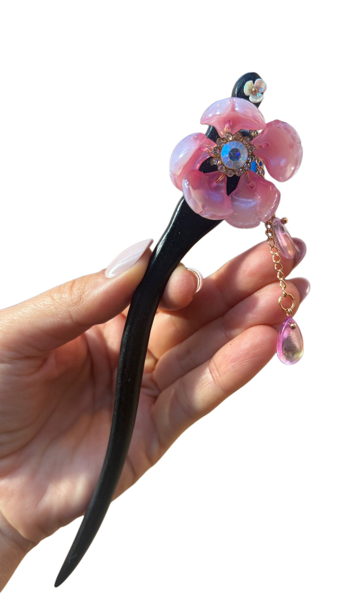 Pink Flower Wooden Hairpin
