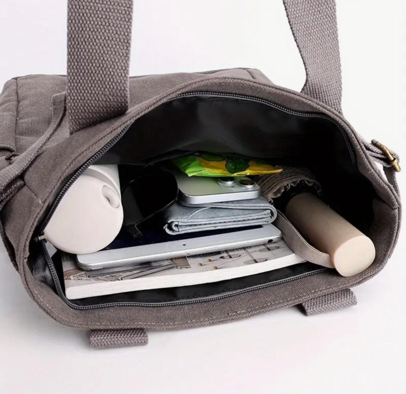 Handmade Cotton-Lined Canvas London Gray Tote Bag image 4