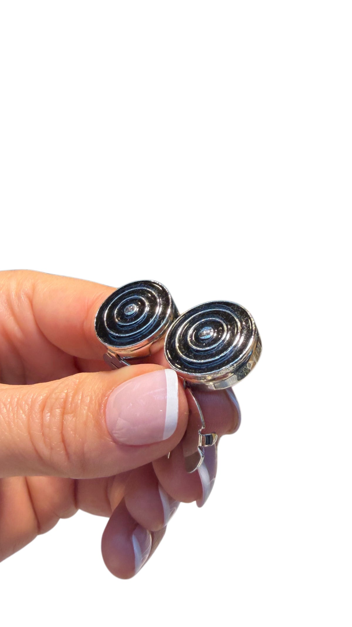 Black Concentric Circle Button Cover – Silver-Tone Shirt Accessory
