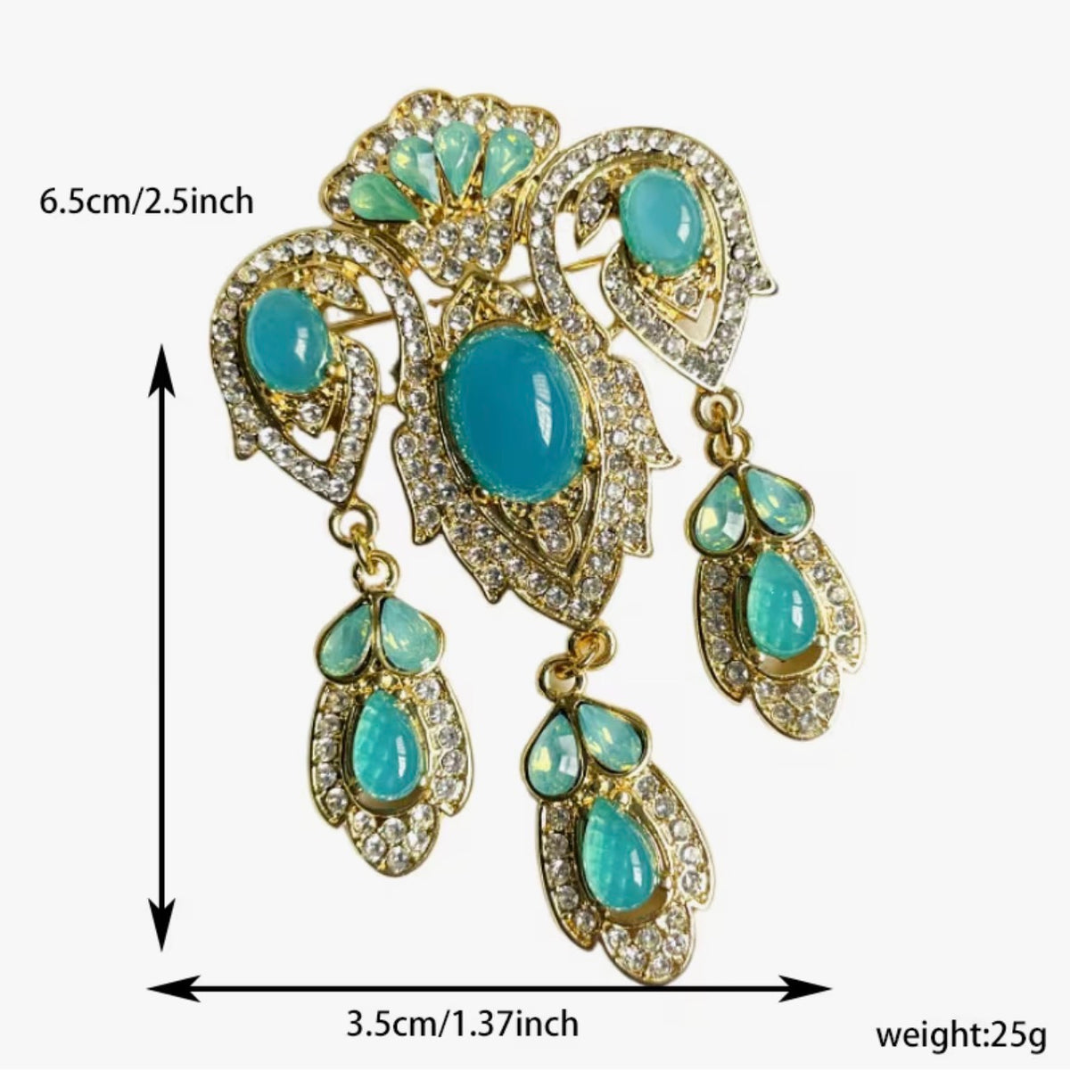 Vintage Turquoise Cabochon Droplet Brooch - Victorian Style Gold-Tone Statement