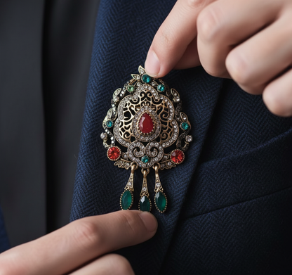Red & Green Crystal Filigree Brooch – Statement Jewellery Accessory image 4