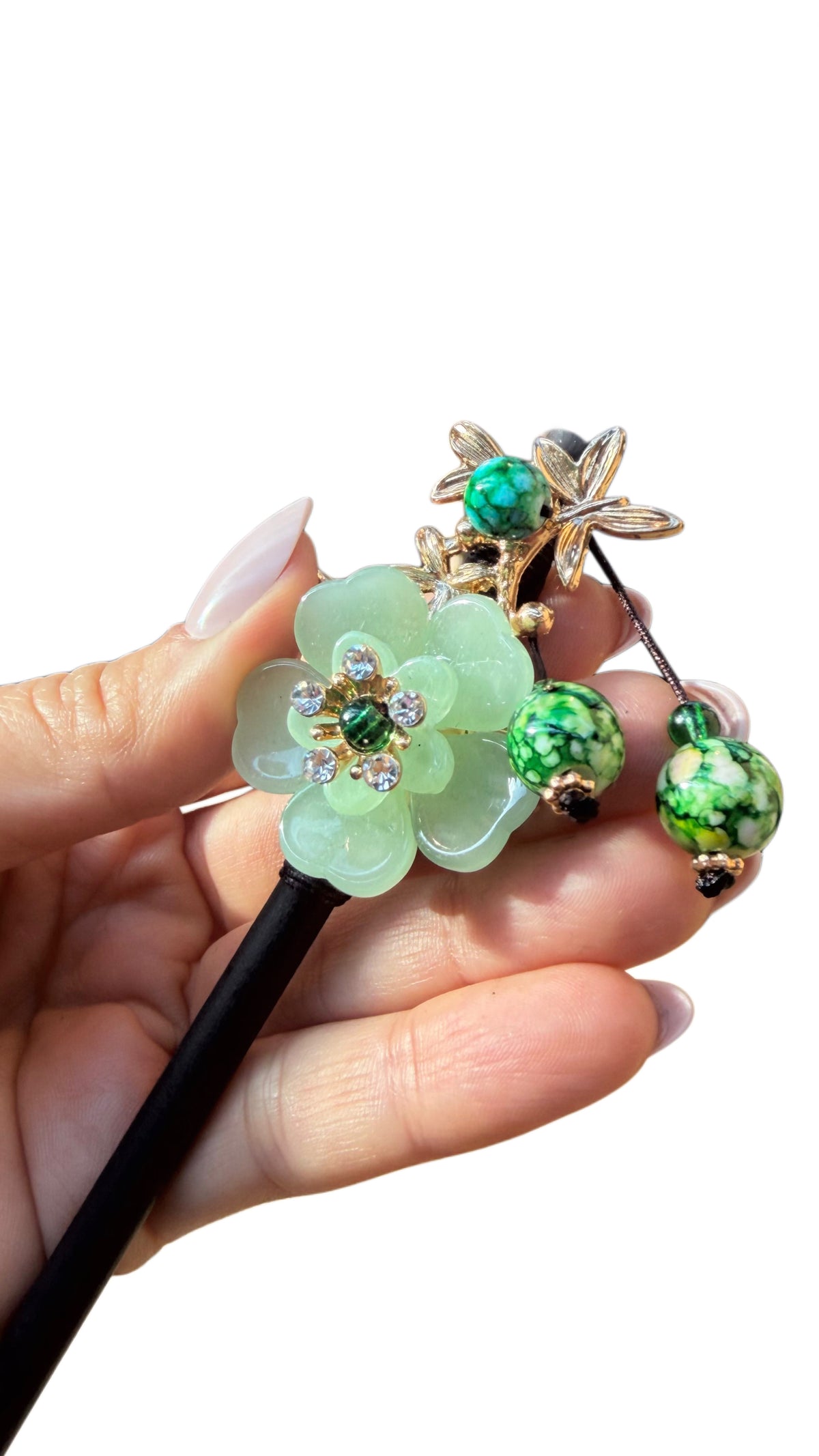 Green Flower Design Hairpin