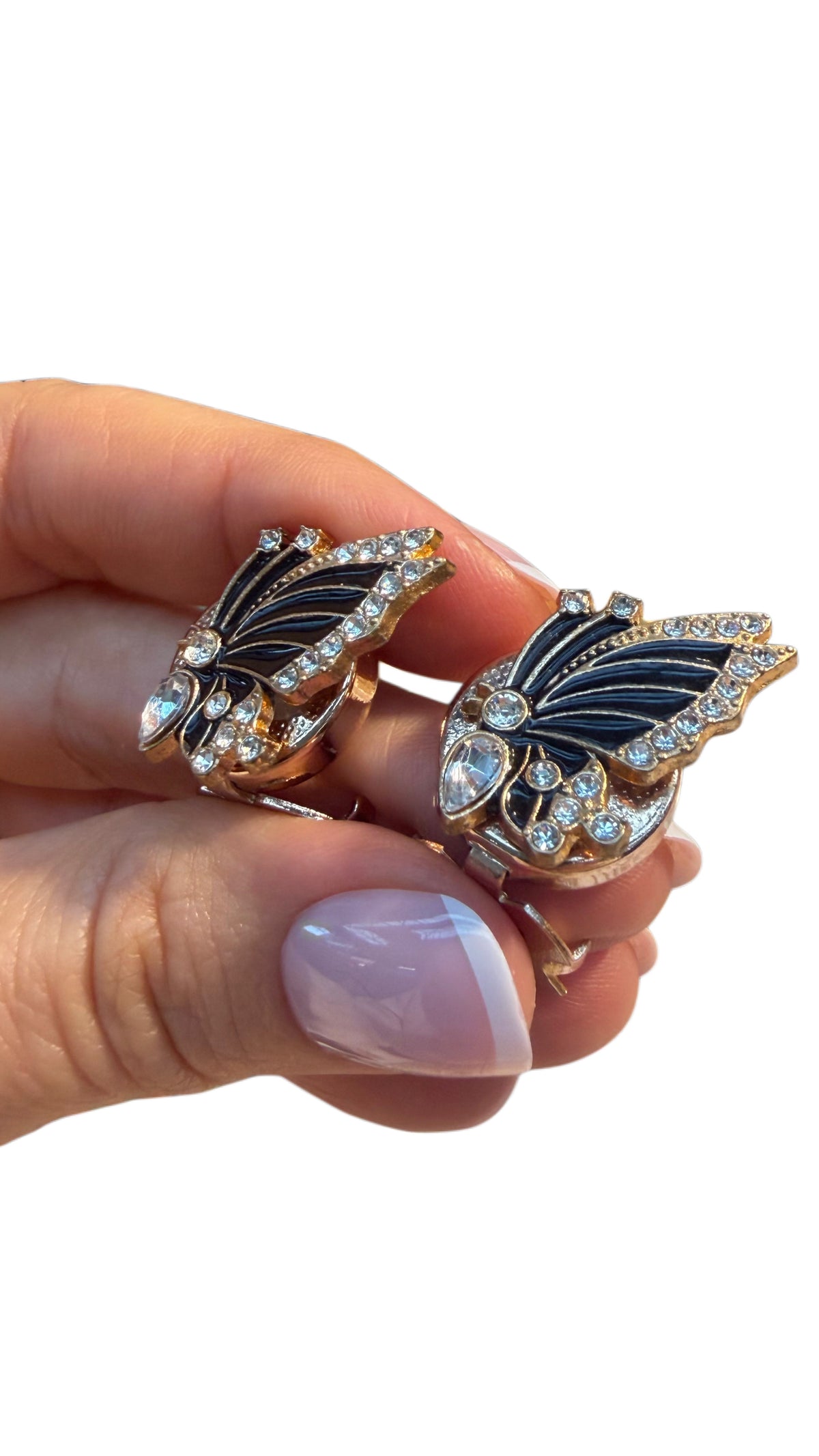 Black Butterfly Button Covers – Crystal Embellished Pair