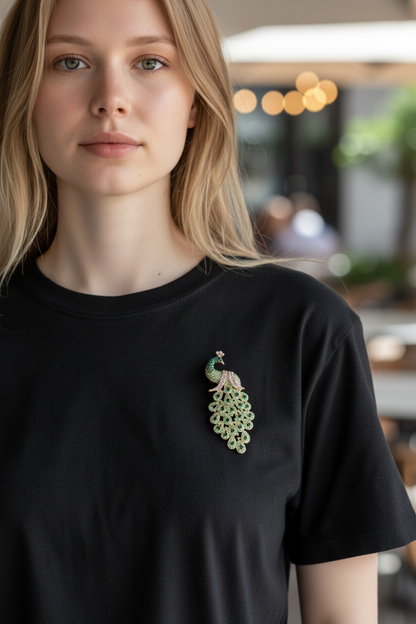 Green Peacock Brooch