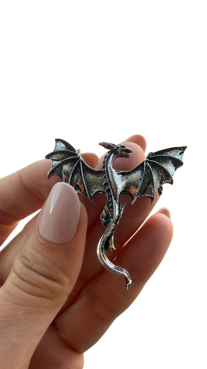 Dragon Silver Color Metal Brooch