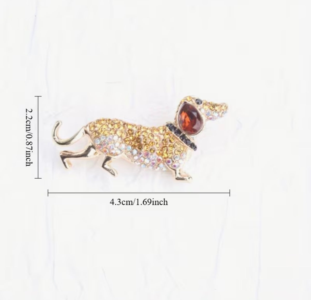 Dachshund Crystal Studded Gold Brooch - Sparkling Sausage Dog Statement Pin