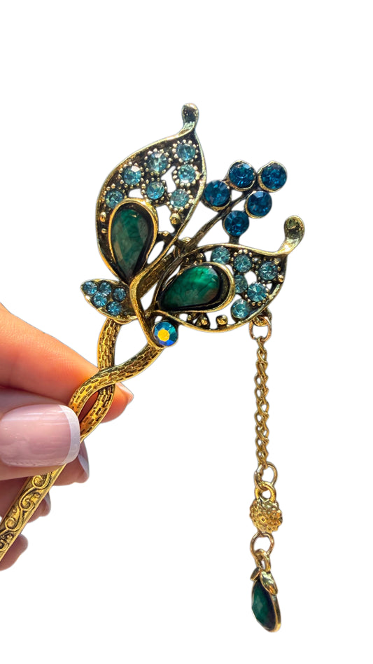Vintage Style Green Stone Hair Pin