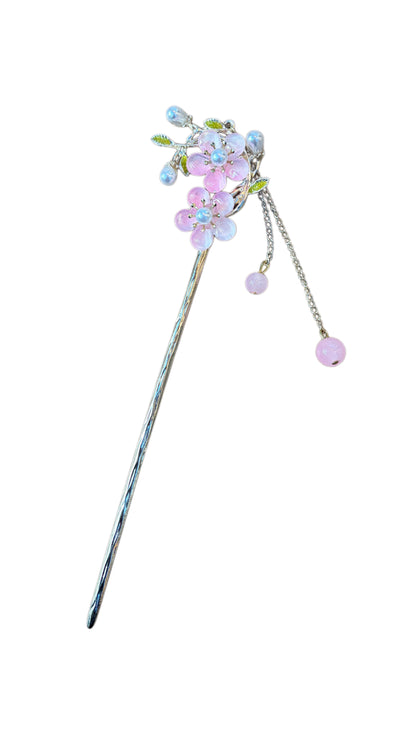 Blue and Pink Flowers Metal Hairpin